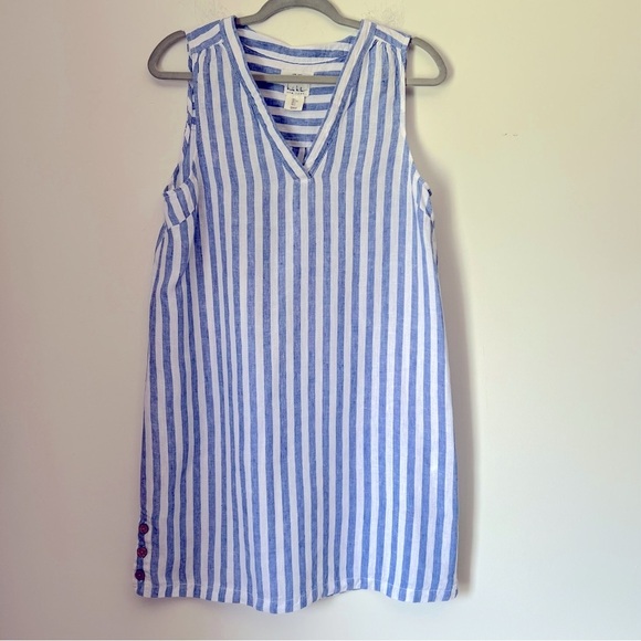 Nicole Miller NY Blue Striped Preppy Coastal Summer Linen Mini Shift Dress - Picture 1 of 11